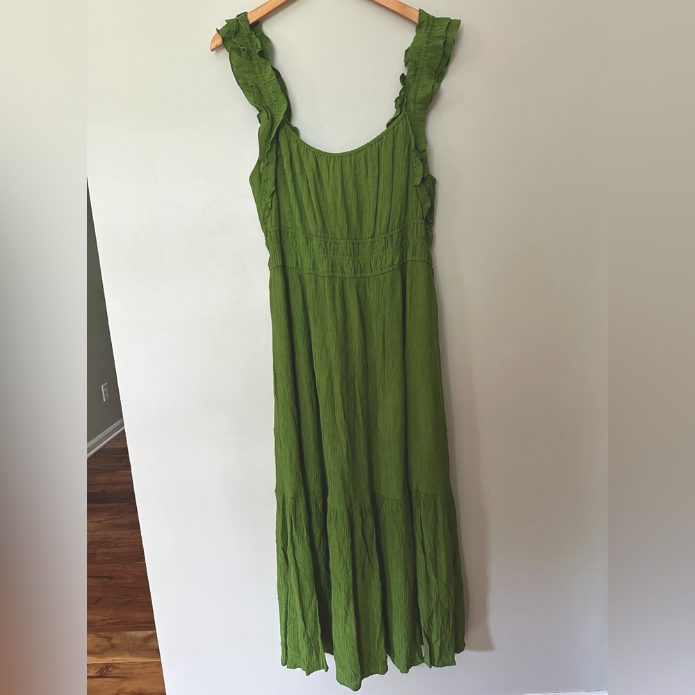 Abercrombie Ruffle Strap Maxi Dress in Spring Green color, feminine and summery